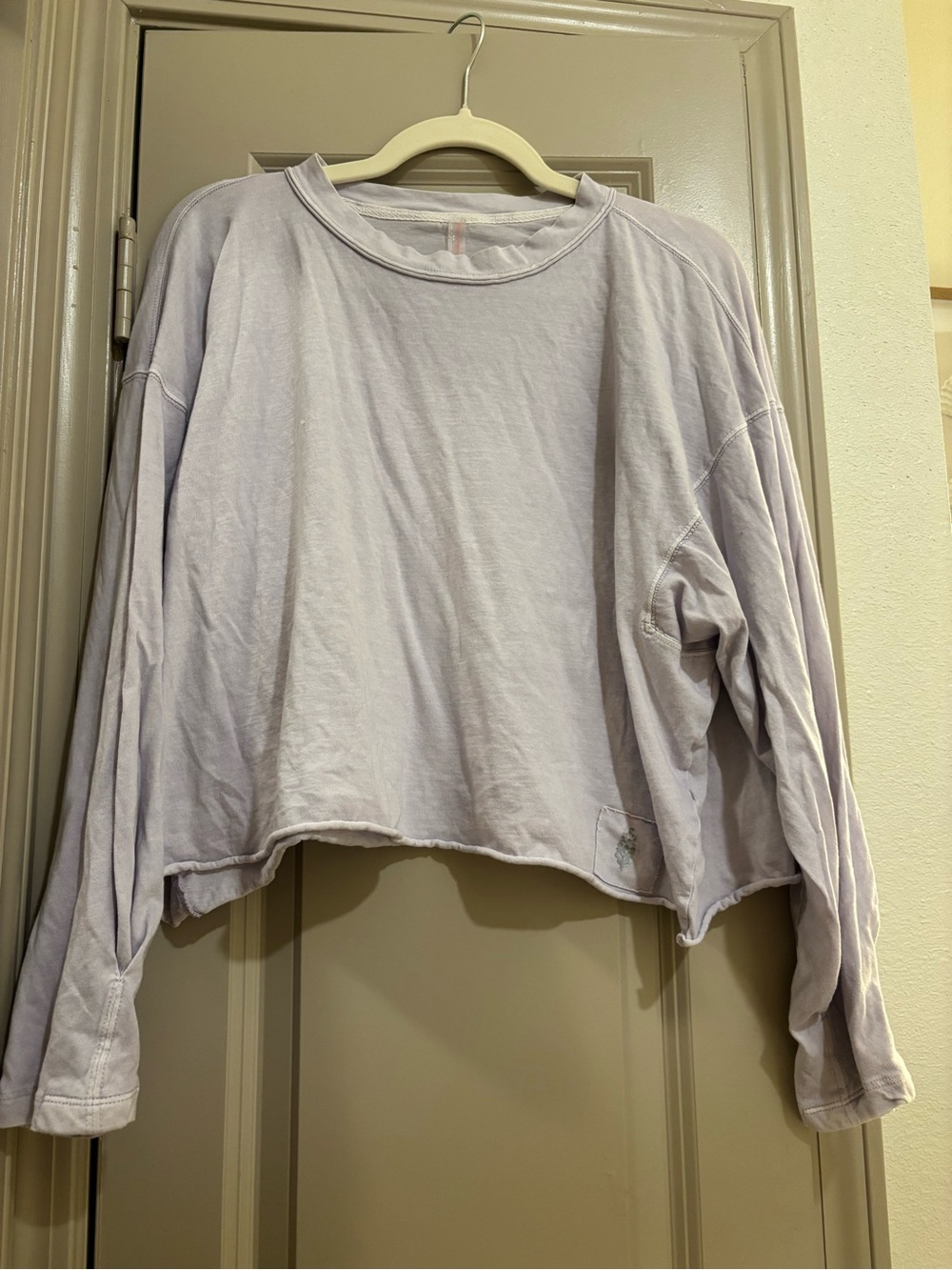 Free People Light Lavender Long Sleeve Cropped Tee